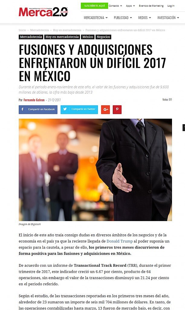 Fusiones y adquisiciones enfrentaron un difcil 2017 en Mxico